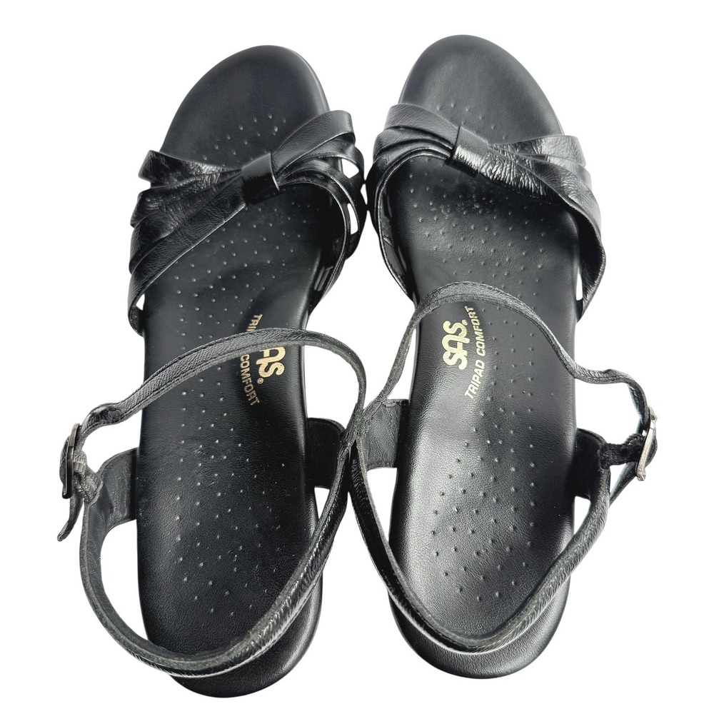 SAS Strippy Quarter Strap Wedge Sandal Black Patent Size 8.5 Narrow - Picture 10 of 16